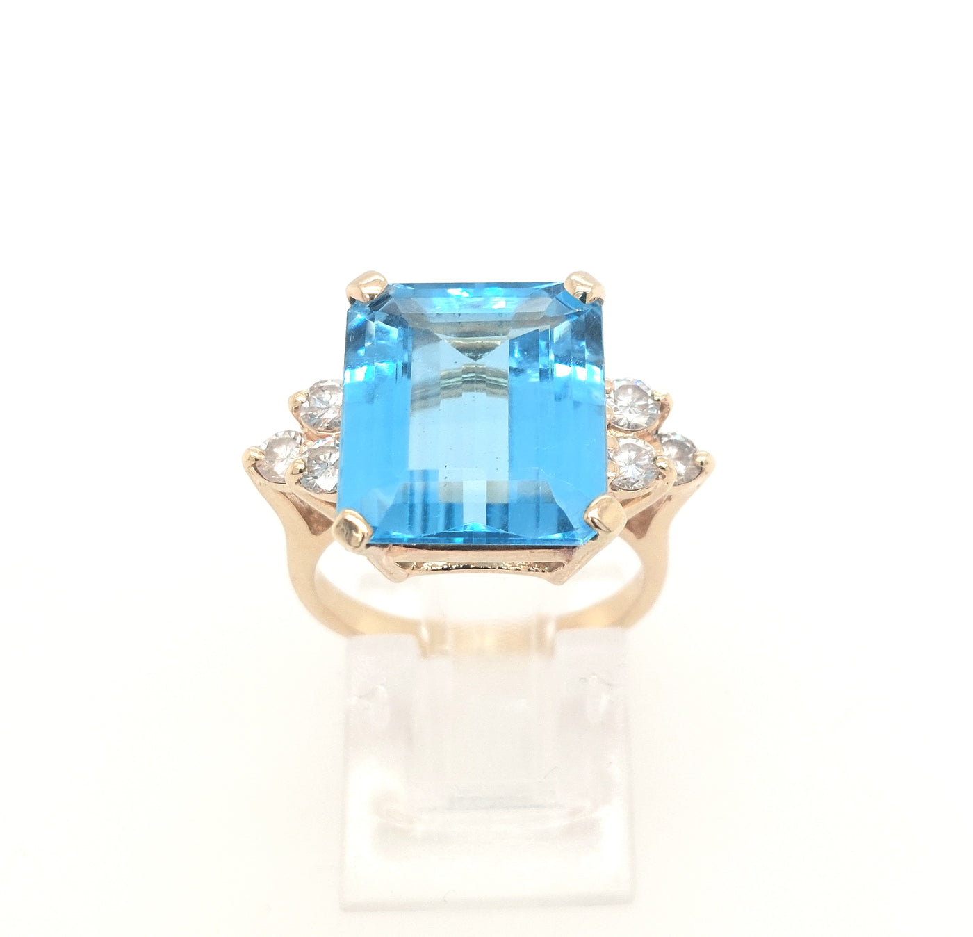 14K Yellow Gold Lady's Swiss Blue Topaz & Diamond Ring 14x12mm Topaz & 0.48ctTW H/SI RBC Diamonds Gram Weight:7
