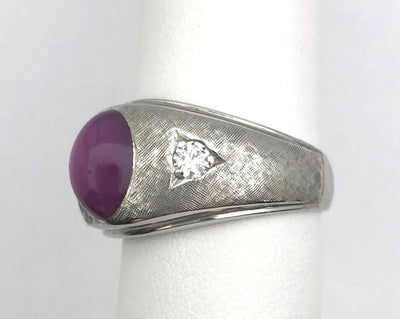 14KW Synthetic Ruby Star Sapphire & Diamond Ring