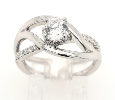18K White Gold Asymmerical Split Shank Diamond Semi-Mount