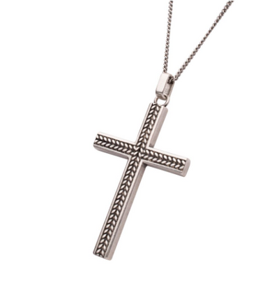 Sterling Silver Chevron Cross Pendant with Antiqued Finish Box Chain