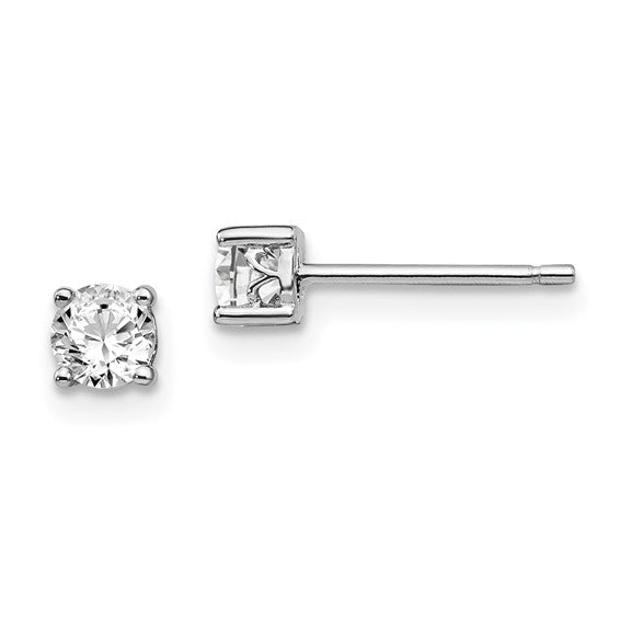 Sterling Silver Rhodium-plated 4mm Round White Topaz Post Earrings