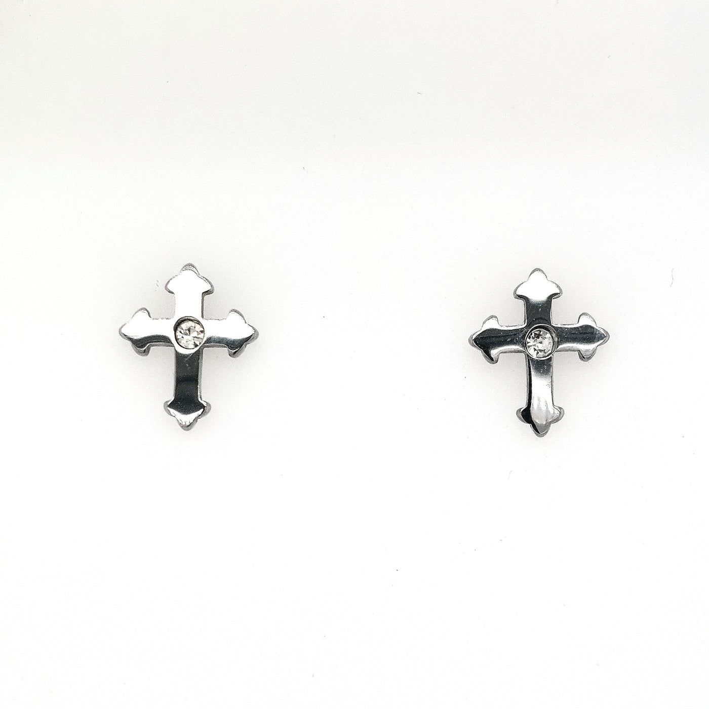 STST Cross Stud Earrings with Stone