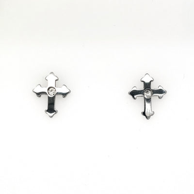 STST Cross Stud Earrings with Stone