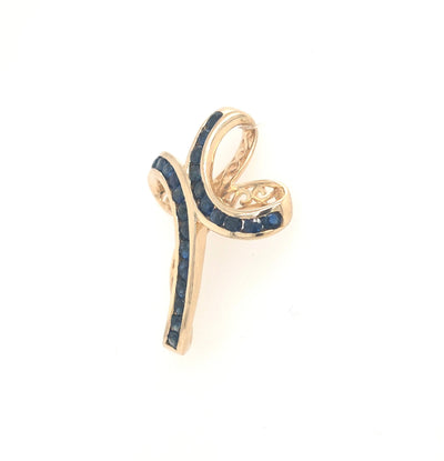 14K Yellow Gold Freeform CroSS with Channel Set Round Blue Sapphires
