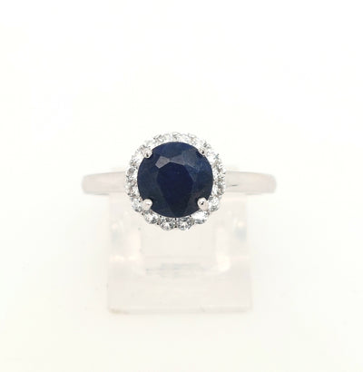 SS Dyed Blue Corundum & White Topaz "Dazzle" Ring