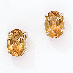 14K White Gold Oval Citrine Earring Pair