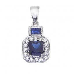 14K White Gold Blue Sapphire & Diamond Pendant
