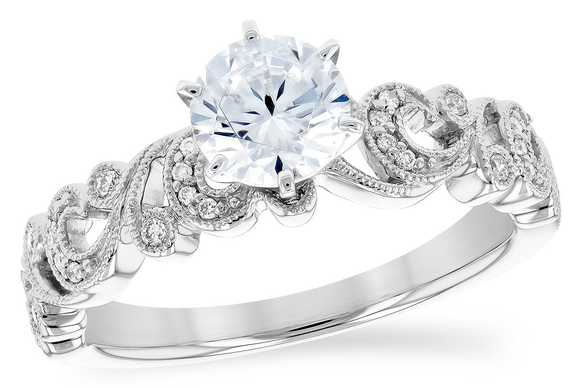 14K White Gold Filigree Diamond Semi-Mount Engagement Ring
