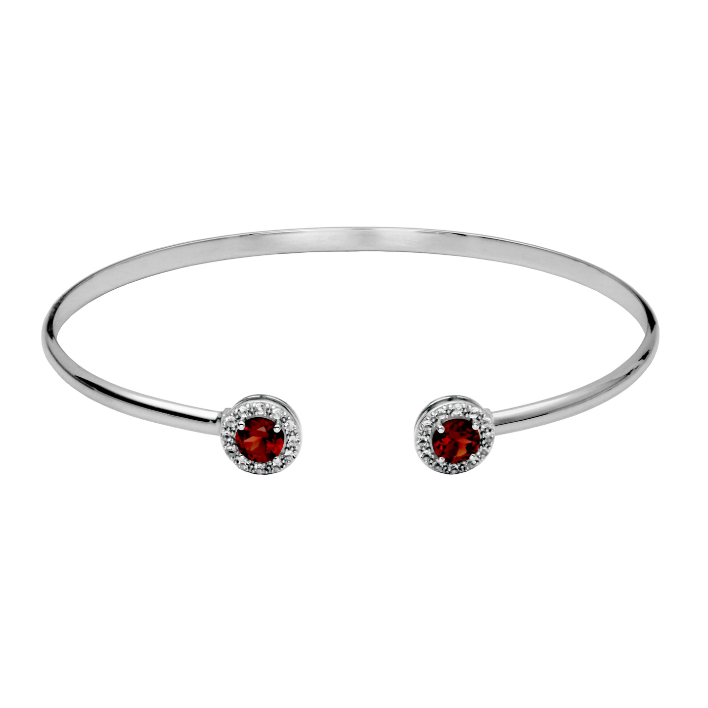 SS Garnet & White Topaz "Dazzle" Cuff Bracelet 7.25"