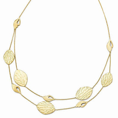 14K Yellow Gold Coral and Conch Shell Station Necklace