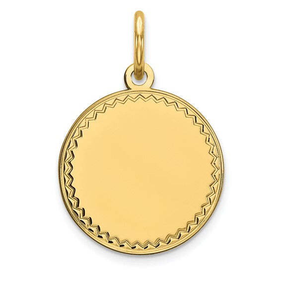 14K Yellow Gold Plain .009 Gauge Engravable Round Disc Charm
