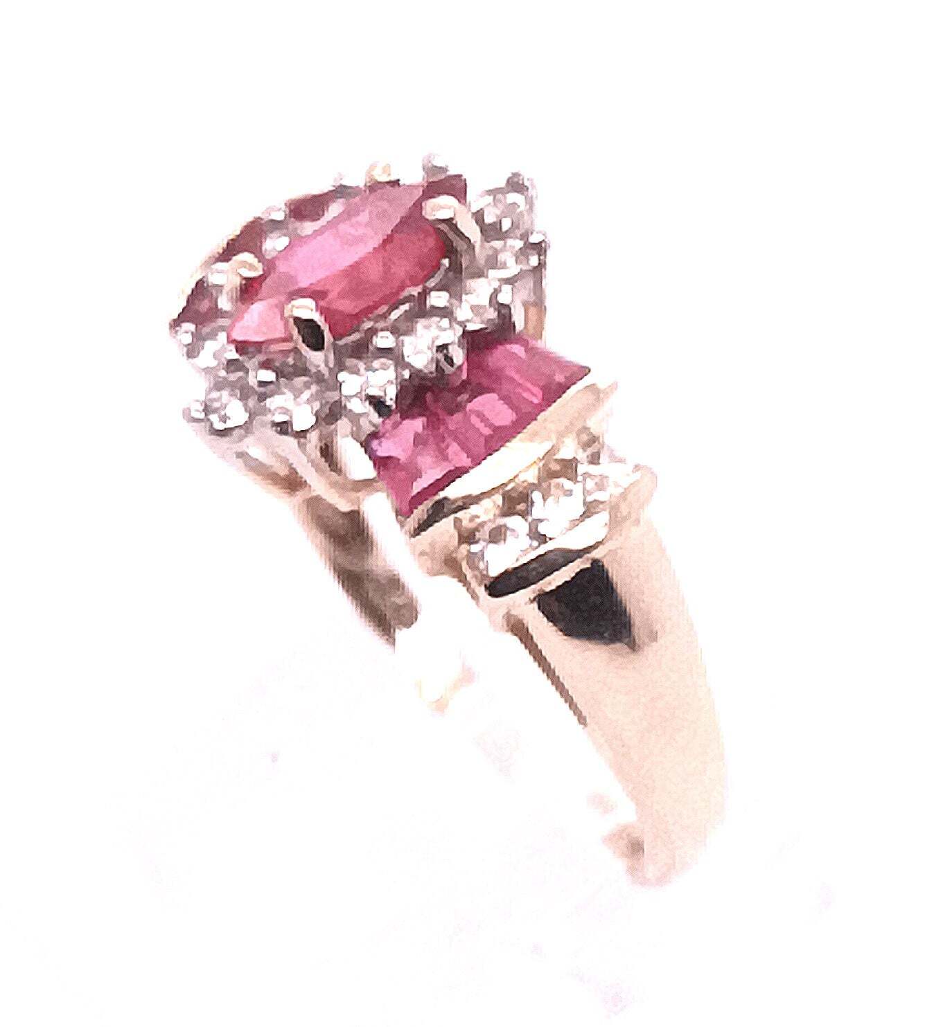14K Yellow Gold Marquise Simulated Ruby & CZ Fashion Ring