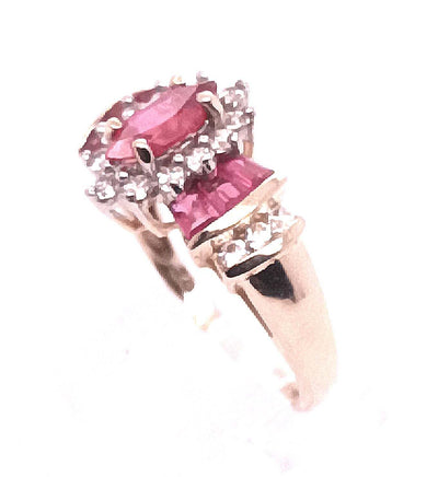 14K Yellow Gold Marquise Simulated Ruby & CZ Fashion Ring