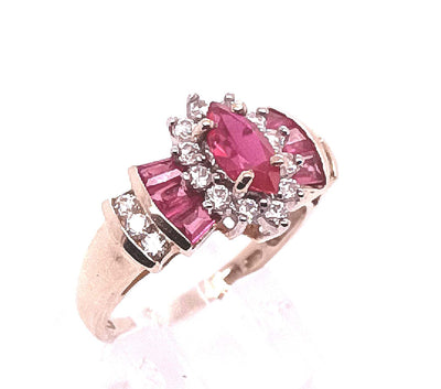 14K Yellow Gold Marquise Simulated Ruby & CZ Fashion Ring