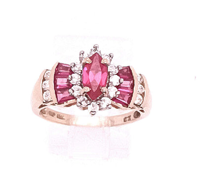 14K Yellow Gold Marquise Simulated Ruby & CZ Fashion Ring