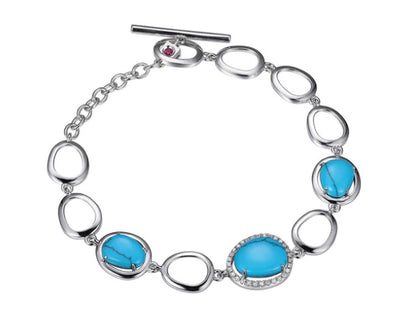 Rhodium Plated SS ELLE Synthetic Turquoise and Cubic Zirconia Bracelet