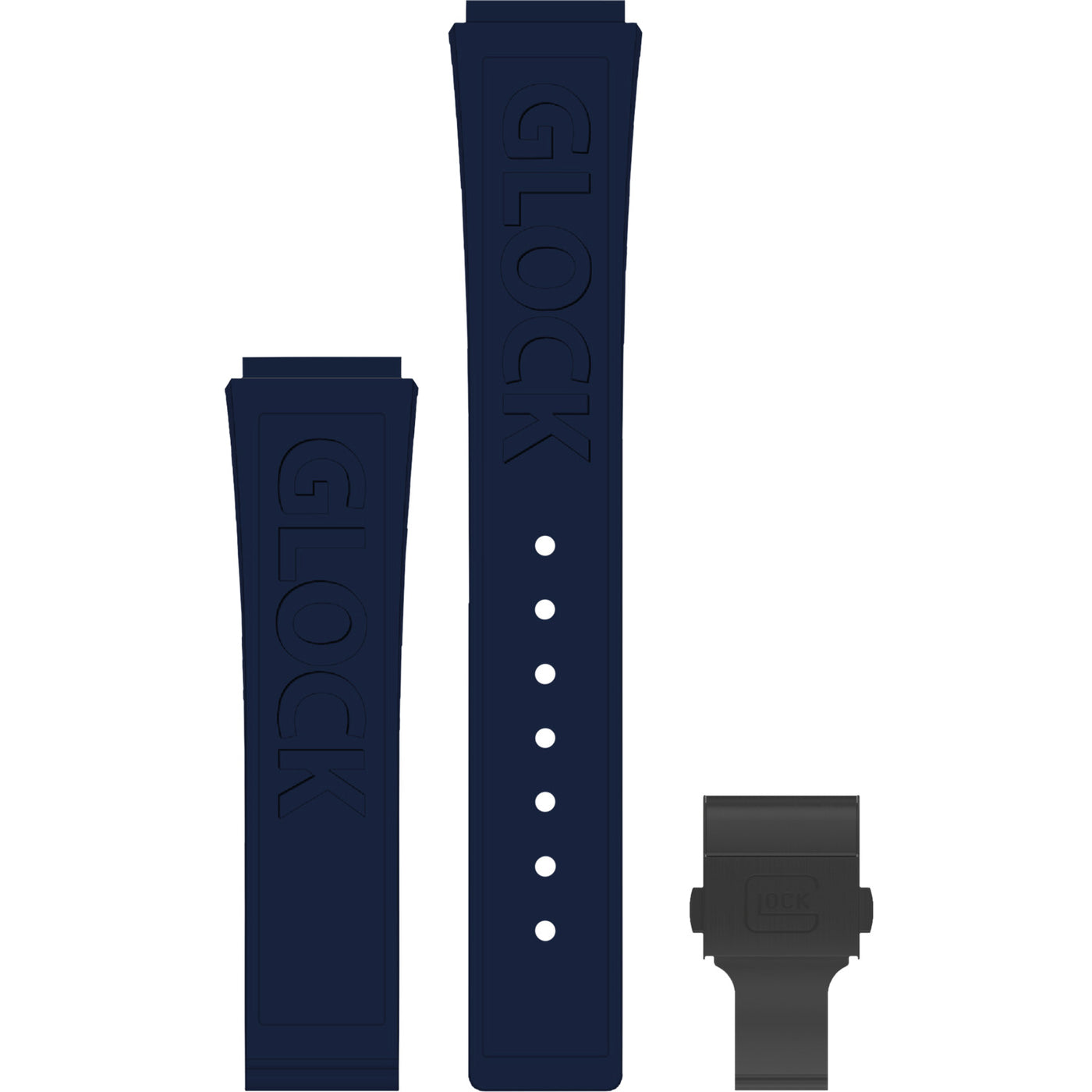 Glock Silicone Watch Strap: Blue Glock Logo with Black Clasp 24mm