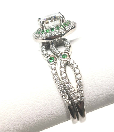 14K White Gold 1.48ctTW H/I1 Diamond & Tsavorite Garnet Wedding Set