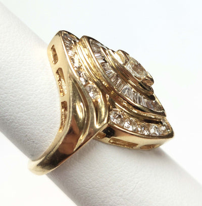 Lady's 14K Yellow Gold Diamond Cluster Ring, 1.63ctTW, Size: 4.75, 8.8g, containing 0.30ct MQ Center, 0.85ctTW 