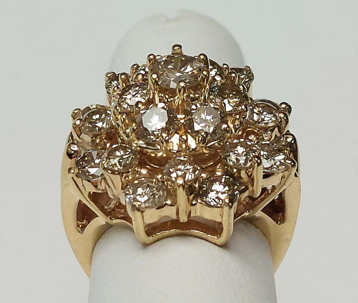Lady's 14K Yellow Gold RBC Diamond Cluster Ring, 4.25ctTW, Size: 5, 10.2g