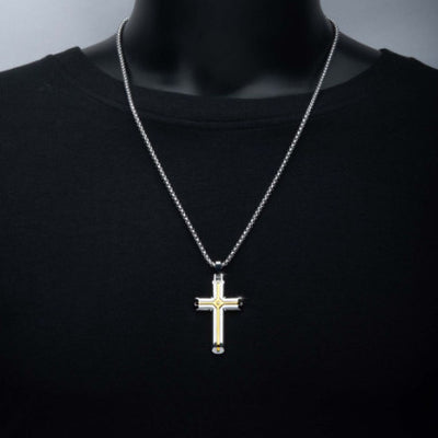 StainleSS Steel and 18K Ion-Plated CroSS Necklace with Lab-Grown Diamond Accent