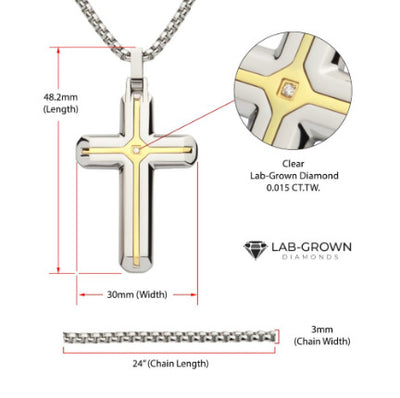 StainleSS Steel and 18K Ion-Plated CroSS Necklace with Lab-Grown Diamond Accent