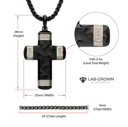Matte Finish Black StainleSS Steel Steel CroSS Necklace with Lab-Grown Diamonds