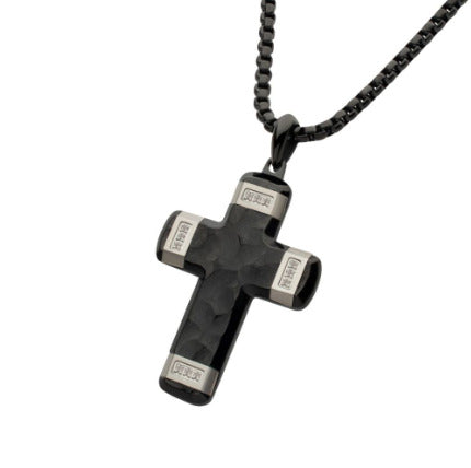 Matte Finish Black StainleSS Steel Steel CroSS Necklace with Lab-Grown Diamonds
