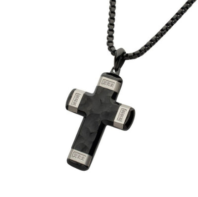 Matte Finish Black StainleSS Steel Steel CroSS Necklace with Lab-Grown Diamonds