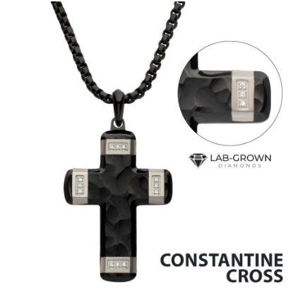 Matte Finish Black StainleSS Steel Steel CroSS Necklace with Lab-Grown Diamonds