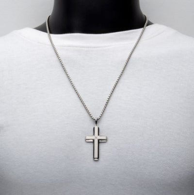StainleSS Steel Brushed Finish CroSS Necklace with Lab-Grown Diamond