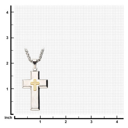 Gold Plated CroSS with Cubic Zirconia on Steel Hammered CroSS Pendant with Wheat Chain