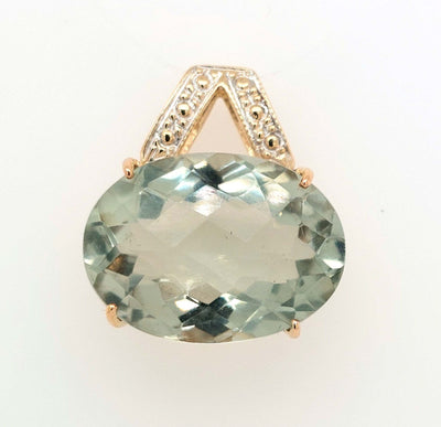 14K Yellow Gold Oval Green Quartz Checkerboard-Cut Pendant