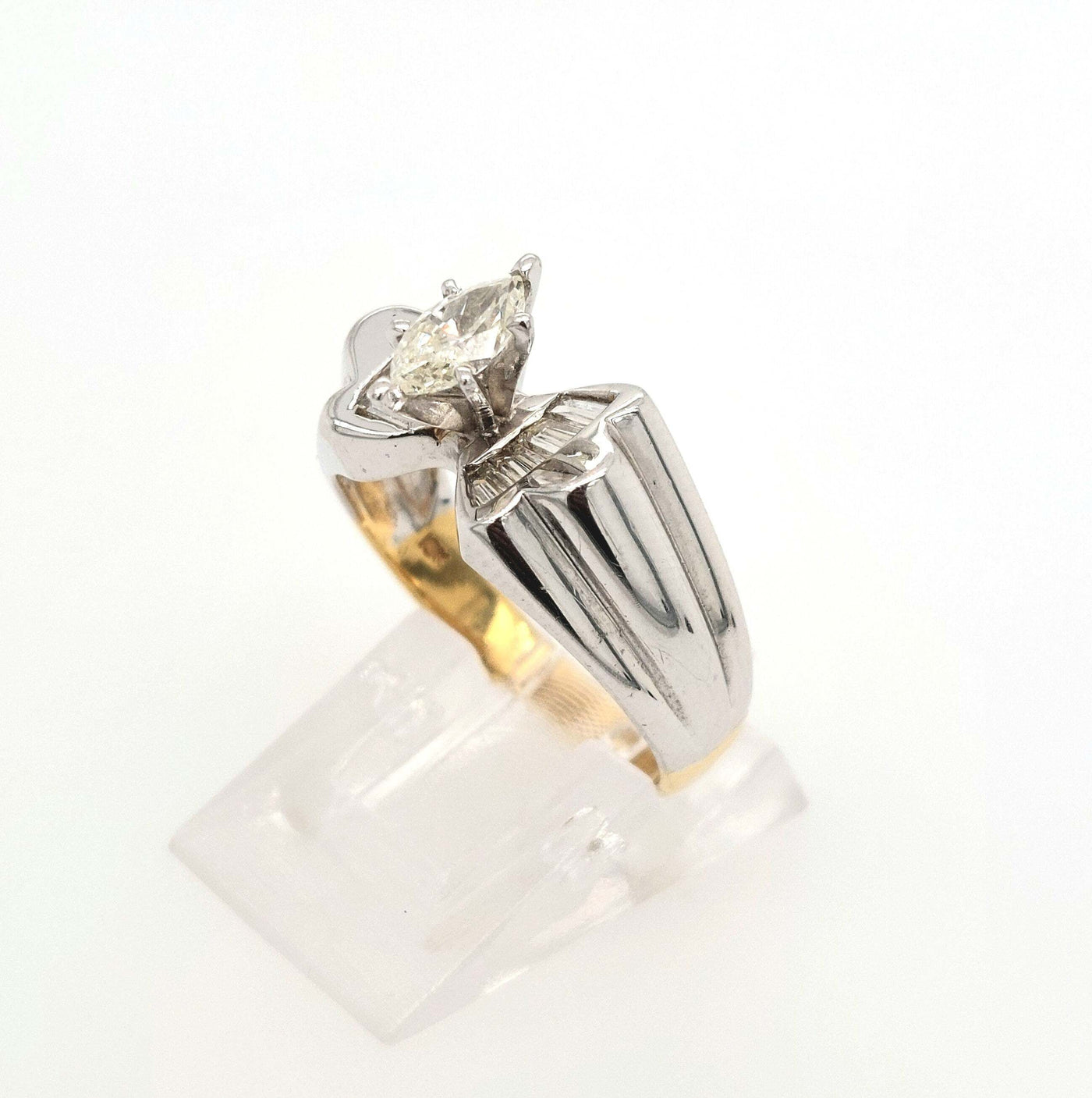 18K Two-Tone Gold Diamond Marquise Engagement Ring