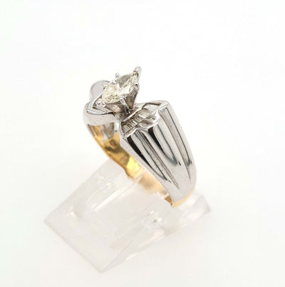 18K Two-Tone Gold Diamond Marquise Engagement Ring