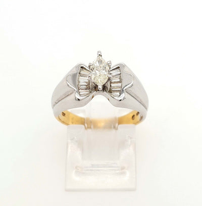 18K Two-Tone Gold Diamond Marquise Engagement Ring