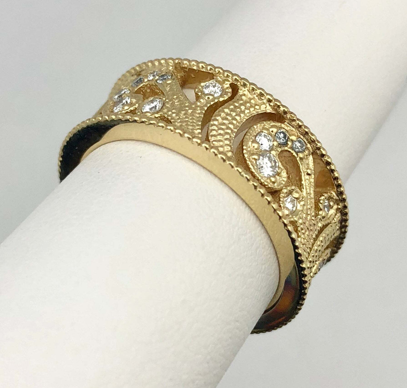 14K Yellow Gold Diamond Scroll Band 0.45ctTW