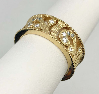 14K Yellow Gold Diamond Scroll Band 0.45ctTW