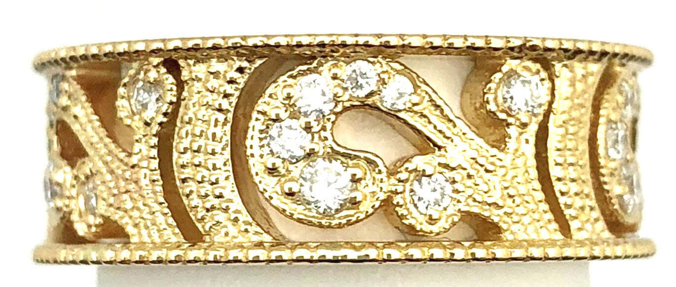 14K Yellow Gold Diamond Scroll Band 0.45ctTW