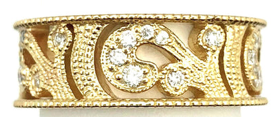 14K Yellow Gold Diamond Scroll Band 0.45ctTW