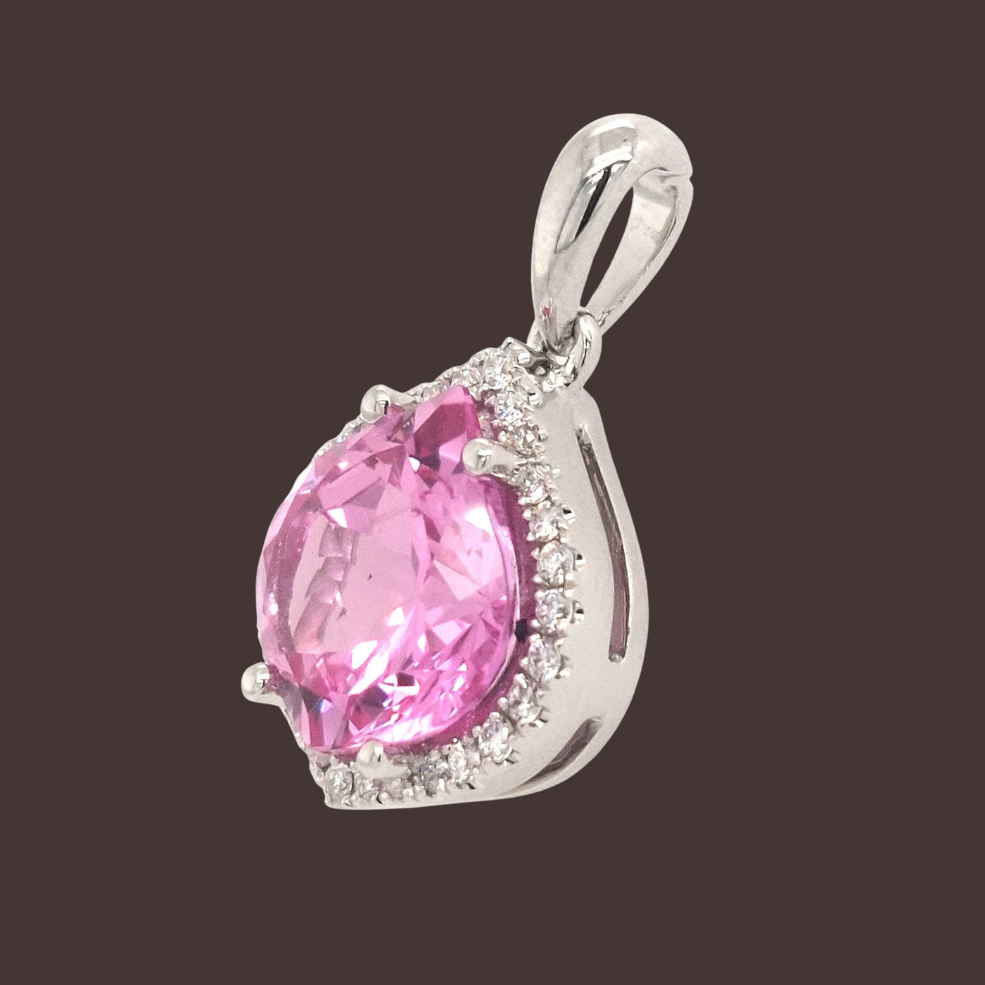 14K White Gold Chatham Pink Sapphire Pendant