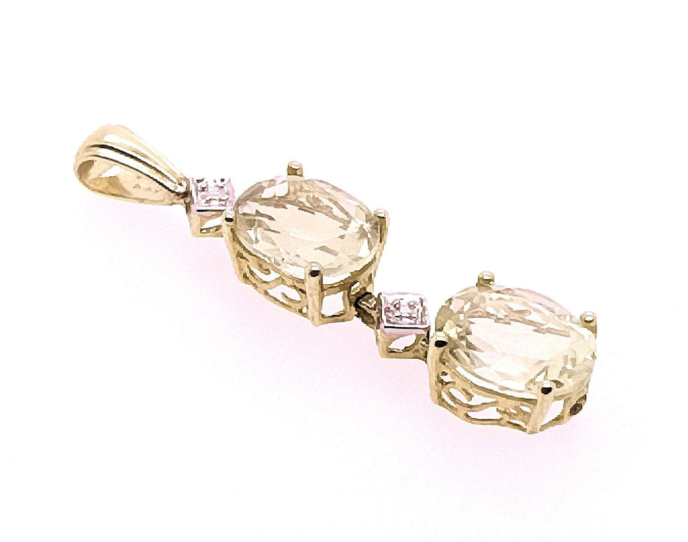 10K Yellow Gold Oval Double Peridot Drop Pendant