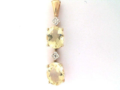 10K Yellow Gold Oval Double Peridot Drop Pendant