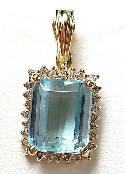 14K Yellow Gold Sky Blue Topaz and Diamond Pendant