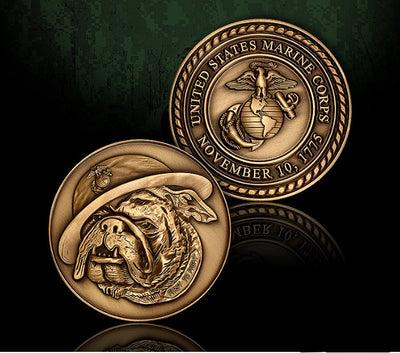 USMC Bulldog Bronze Antique Challenge Coin