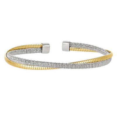 Rhodium Finish SS and Gold Finish Omega Twist Cuff Bracelet