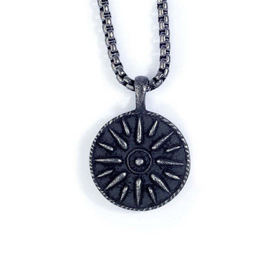Black StainleSS Steel N, S, E, W Medallion on 22" 2.5mm Gun Metal Rounded Box Chain
