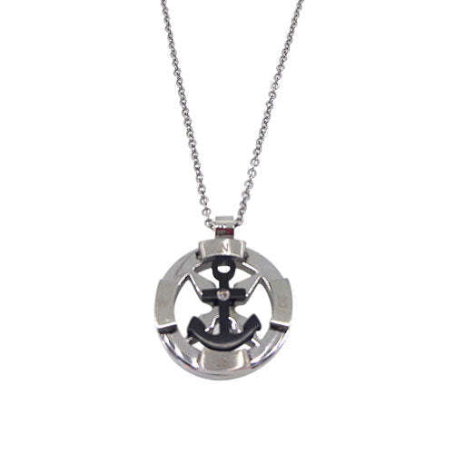 StainleSS Steel Nautical CompaSS and Black Anchor W/Diamond in Center on 20" Chain