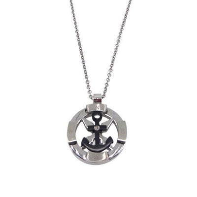 StainleSS Steel Nautical CompaSS and Black Anchor W/Diamond in Center on 20" Chain