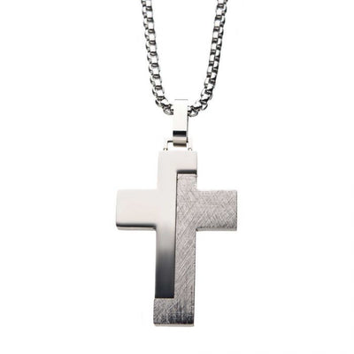 Men's Modern Block-Textured StainleSS Steel CroSS Necklace